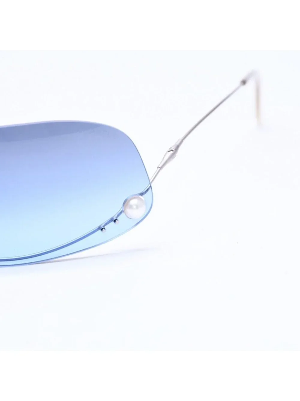 Chanel Shield Sunglasses Eyewear 125 CC Logo Faux Pearl Blue